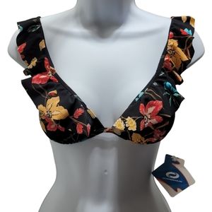 ORAGEOUS Swimwear Black Floral Print Padded Push up Bikini Top NWT Size S